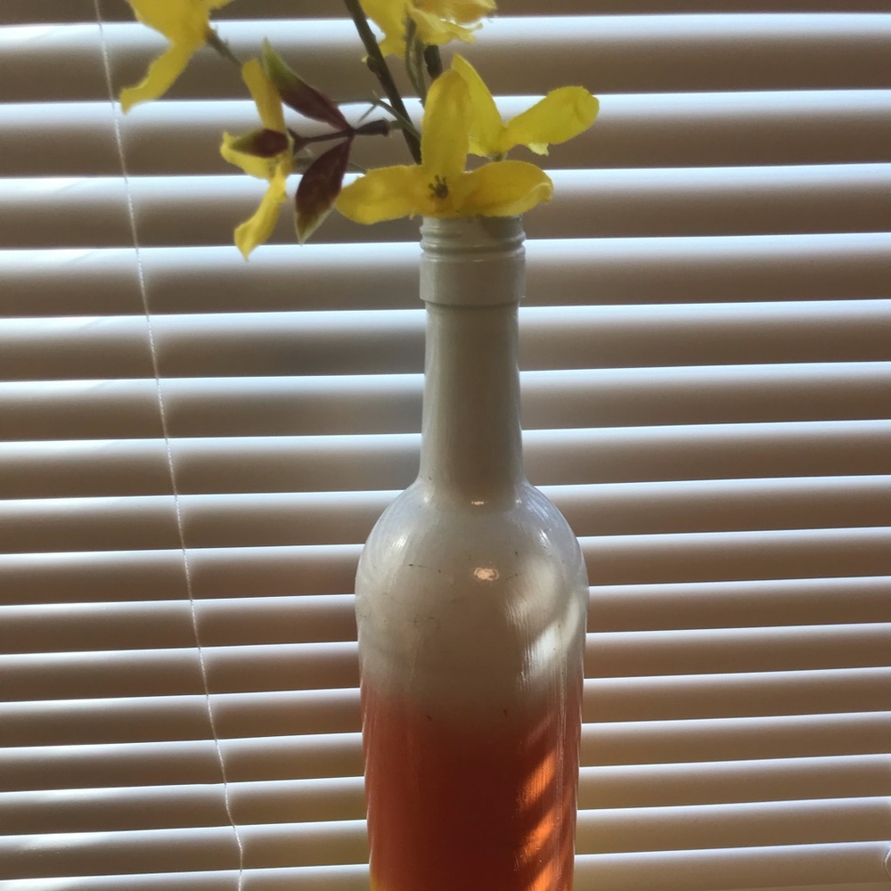 Candy Corn Wine Bottle Vase w/ Fake Yellow Flowers - Picture 2 of 5